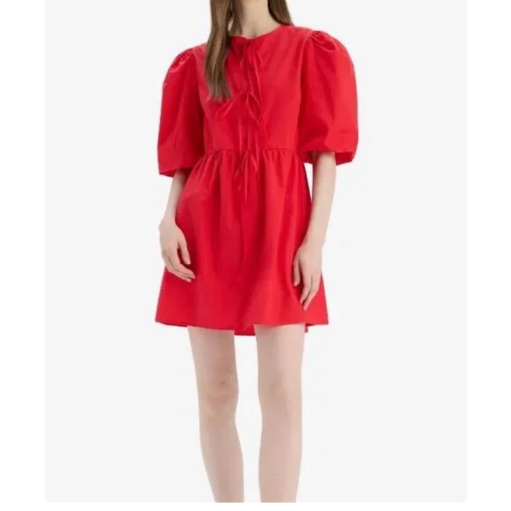 Band Of The Free Puff Sleeve Flame Scarlet Mini Dress w Pockets Size Medium